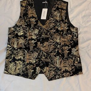 ZEROYAA Mens Hipster Metallic Paisley Printed Single Breasted V-Neck